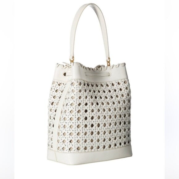 Ralph Lauren Woven Leather Debby Tassel Logo Drawstring Shoulder Bag Bucket Tote - Picture 8 of 16